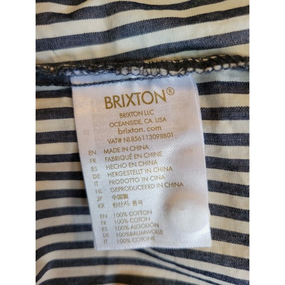Brixton Bowery Overshirt Button Up Long Sleeve Navy Striped Shirt Sz M NWT - Picture 9 of 10